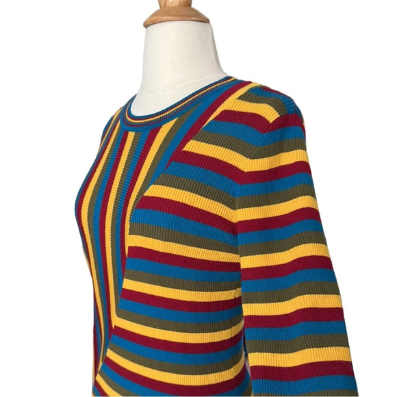 VICTOR GLEMAUD Wool Knit Sweater Dress Multi-Color Striped Retro 70s, Medium - Picture 8 of 14